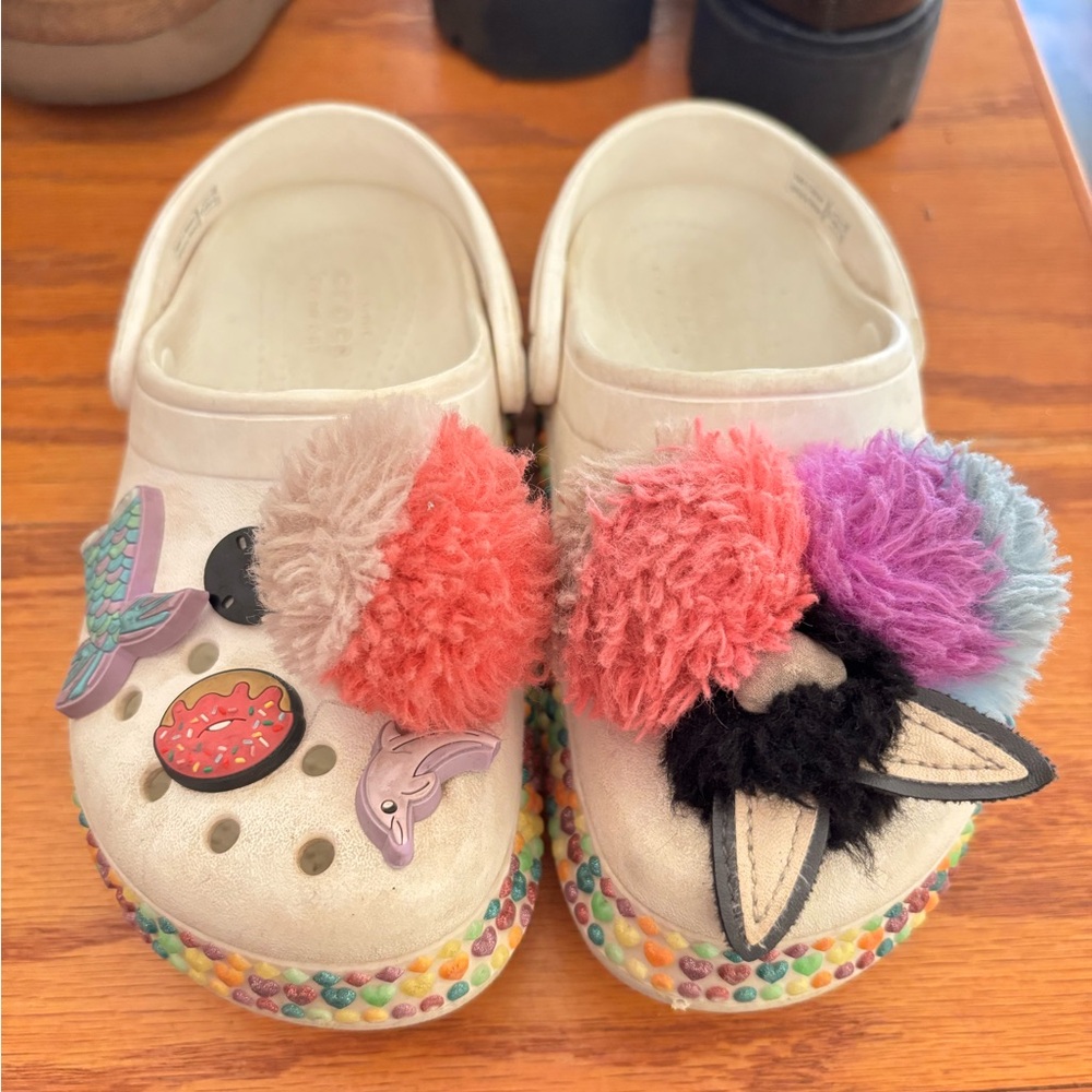 Kids White Crocs- Rainbow Crocband C12
